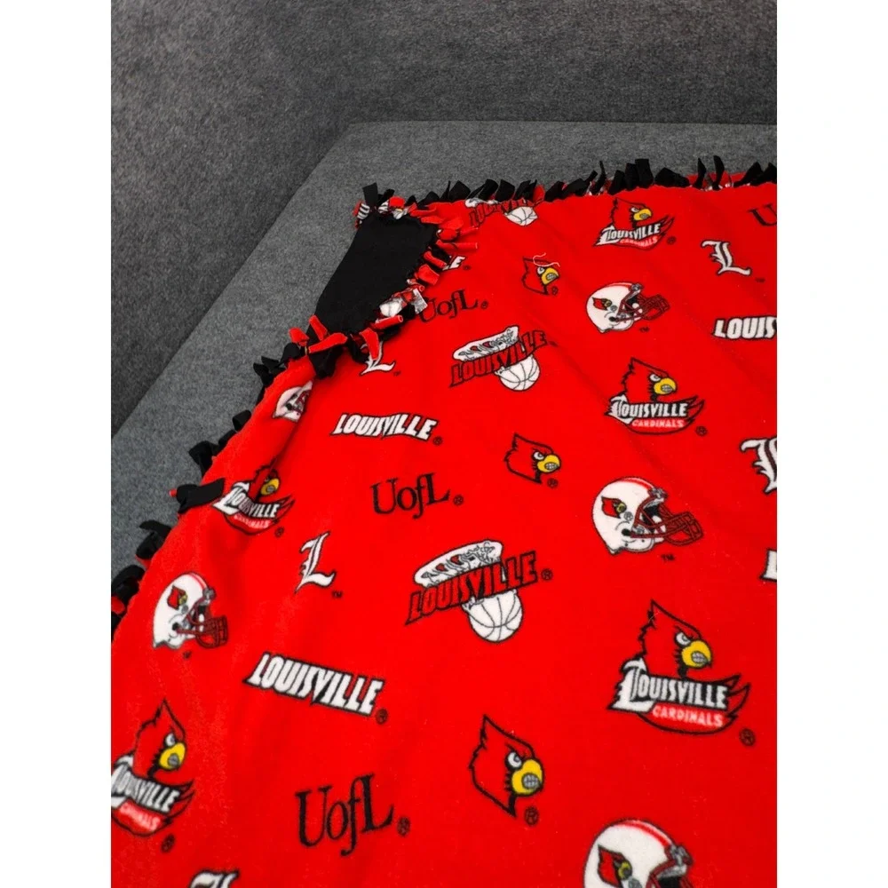 Louisville Cardinals NCAA Fleece Tie Blanket Red Black OS Gameday Tailgate Fan